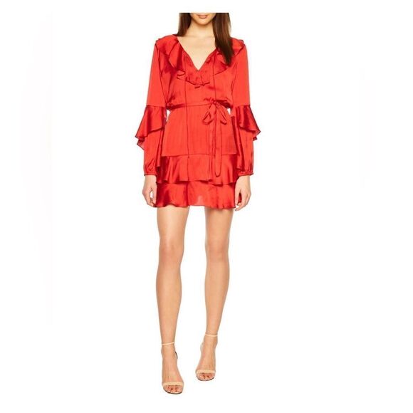 Bardot‎ Donna Tiered Charmeuse Dress, Red, Small - Picture 1 of 6